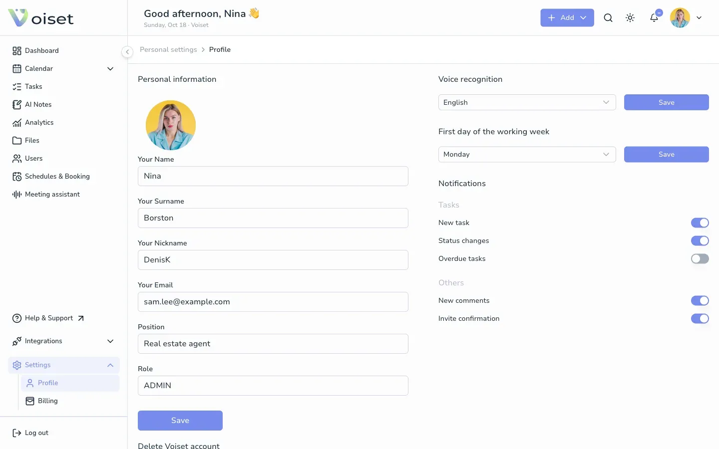Profile settings