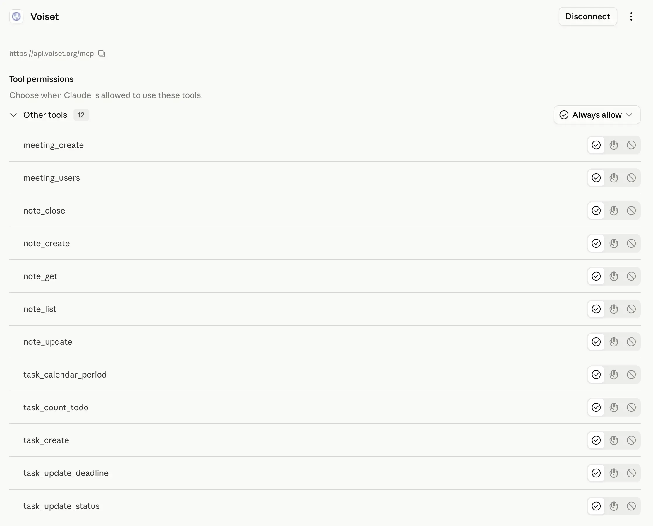 Voiset connector tool permissions in Claude