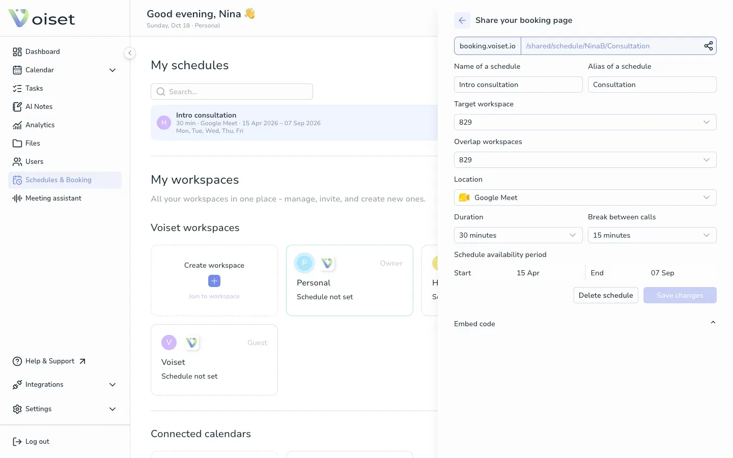Edit a booking page