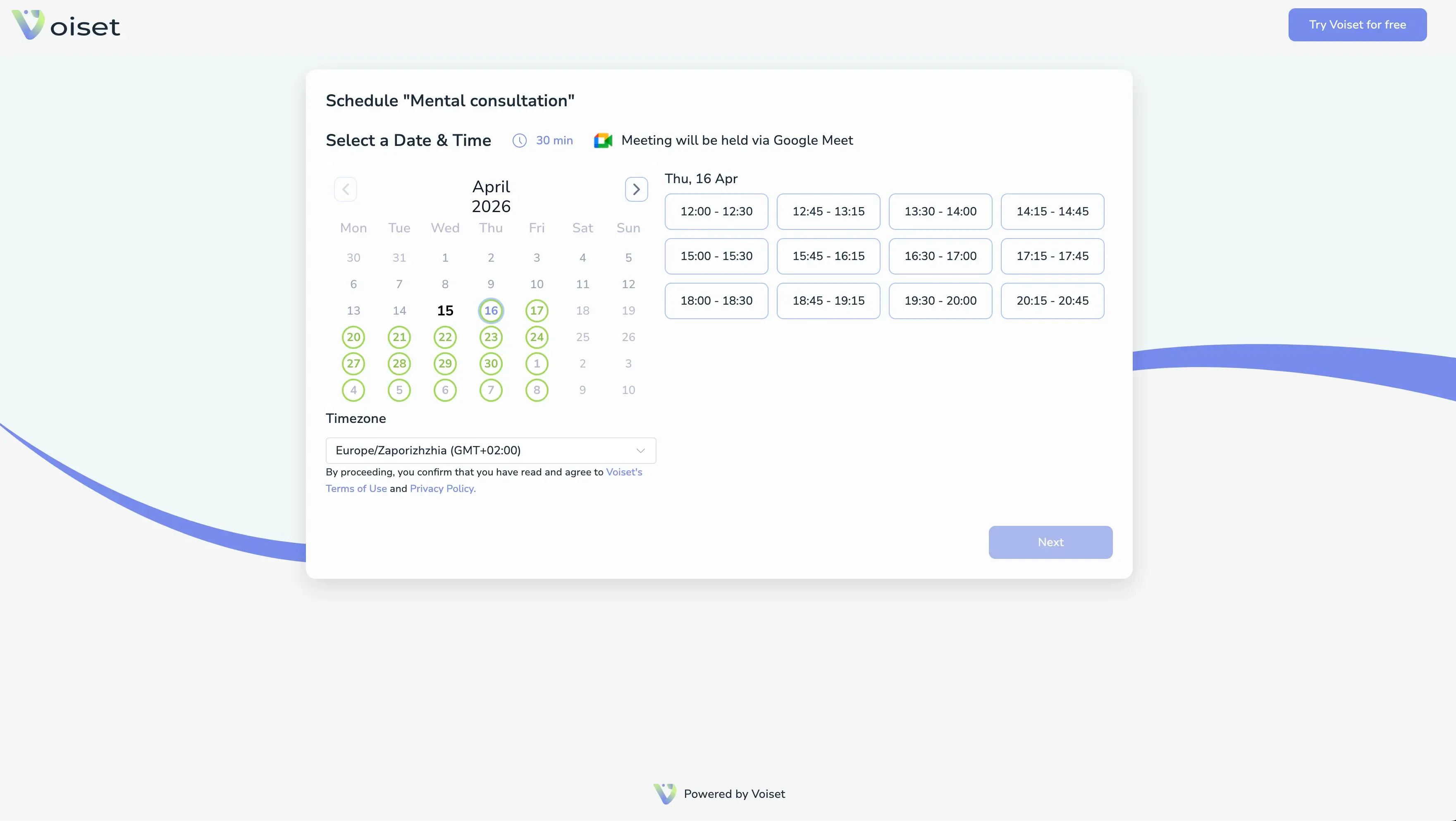 Schedule form Voiset