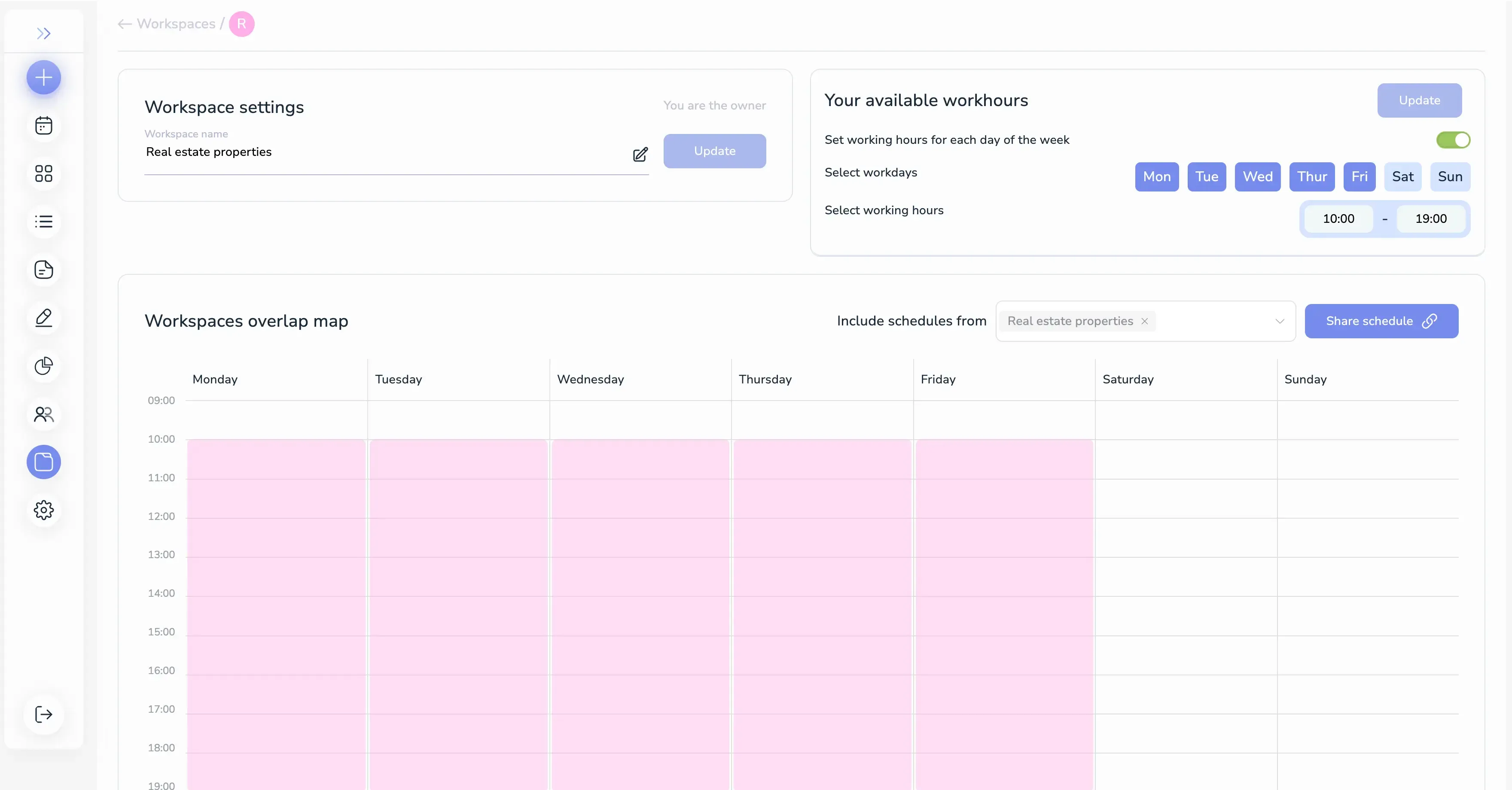 Set worktime for workspace