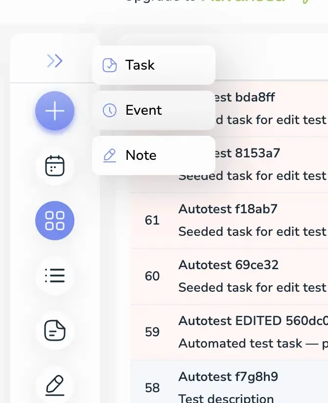 Voiset create menu — Task, Event, Note