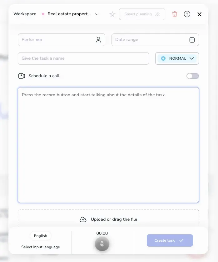 Voiset create task form