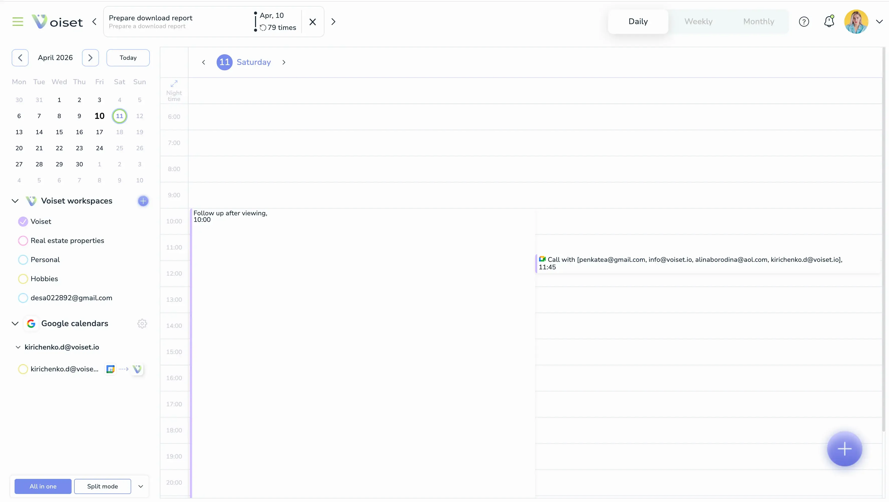 Voiset event in calendar