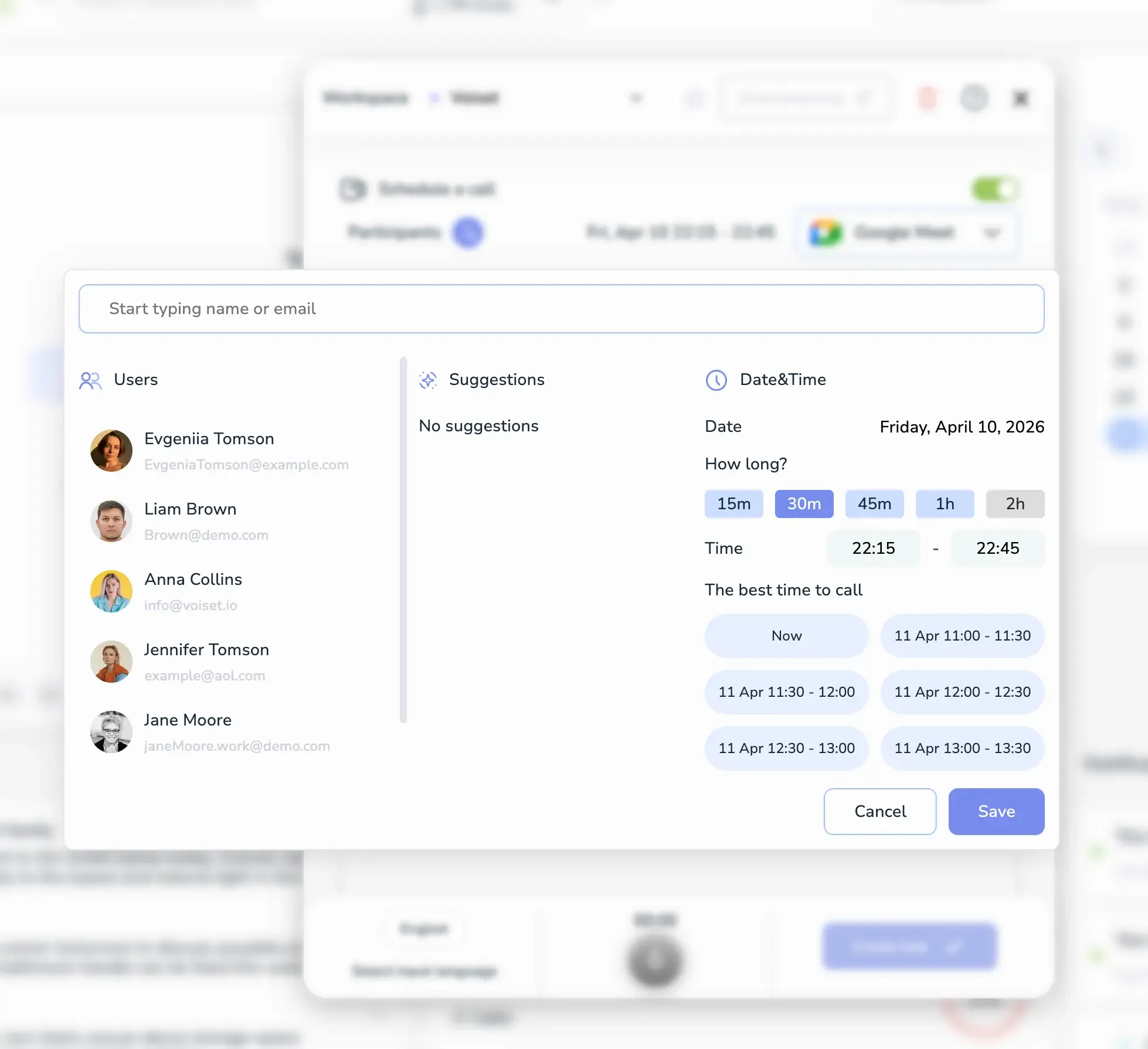 Voiset set param to meeting form
