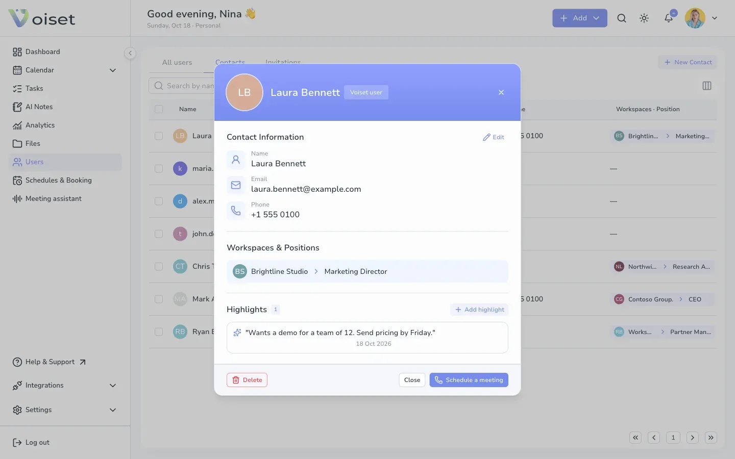 Contact card