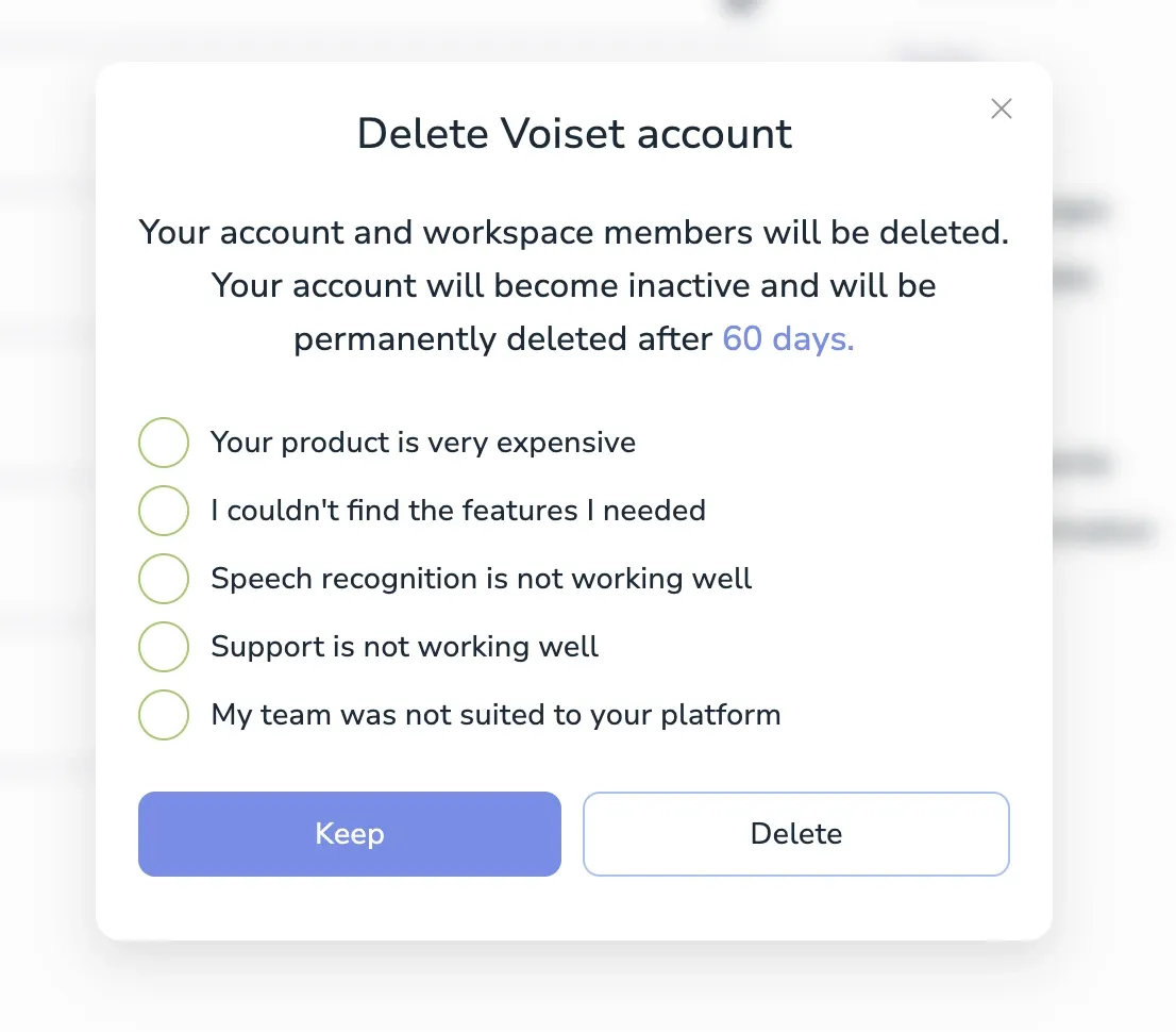 Confirm account Voiset deletion