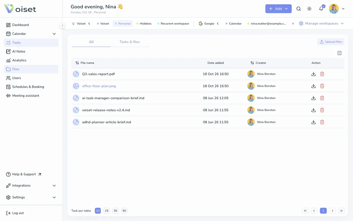 Files page