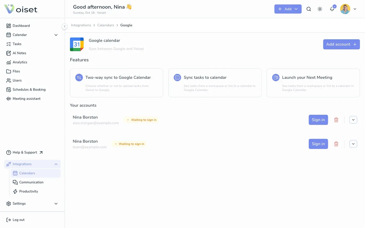 Google calendar settings