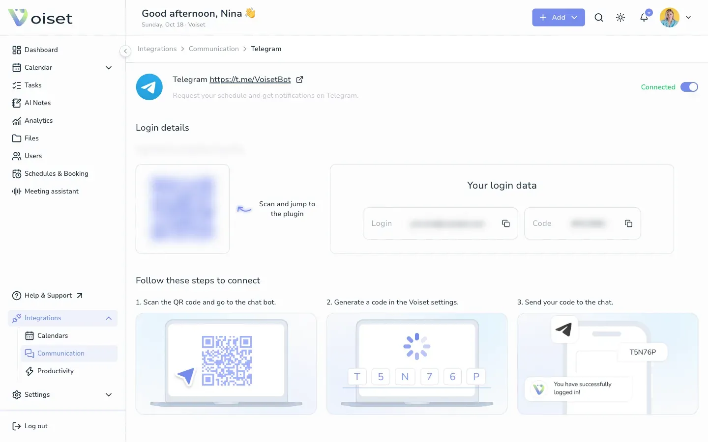 Telegram login details