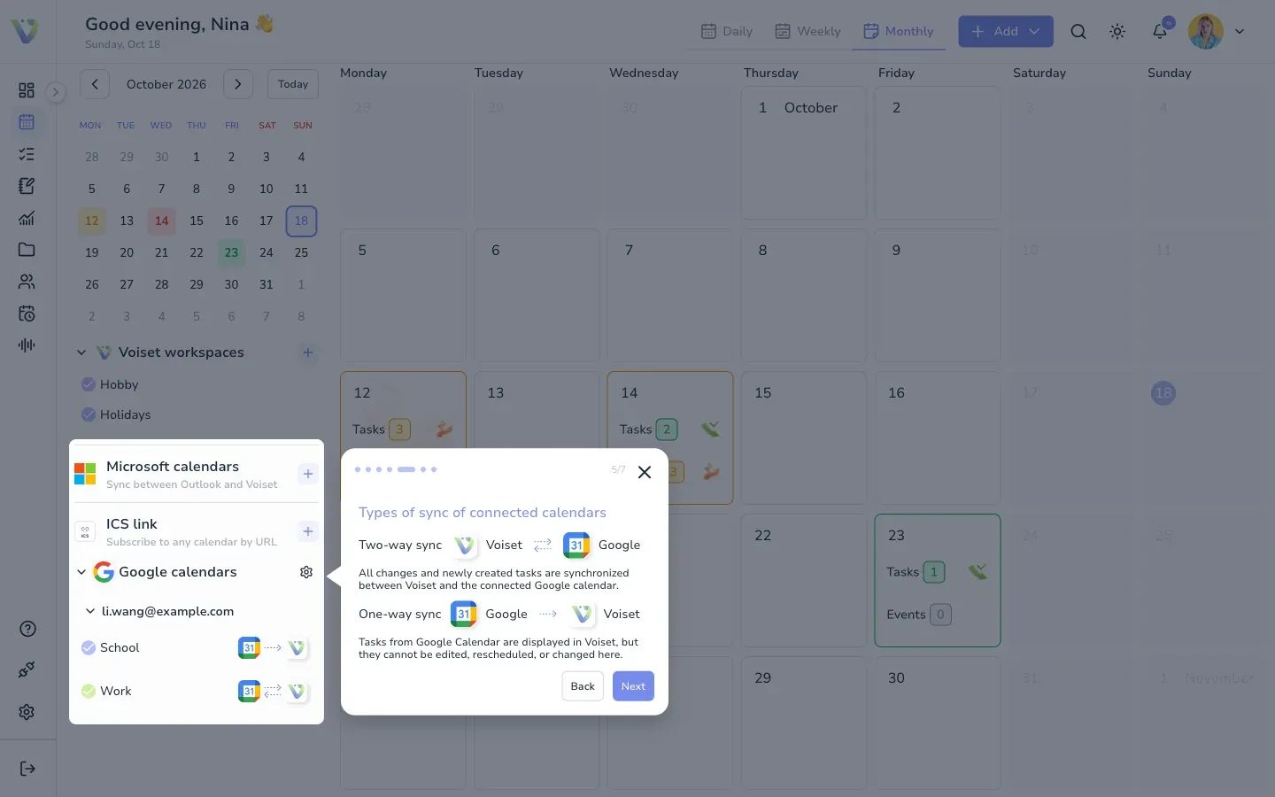 Sync types of connected calendars