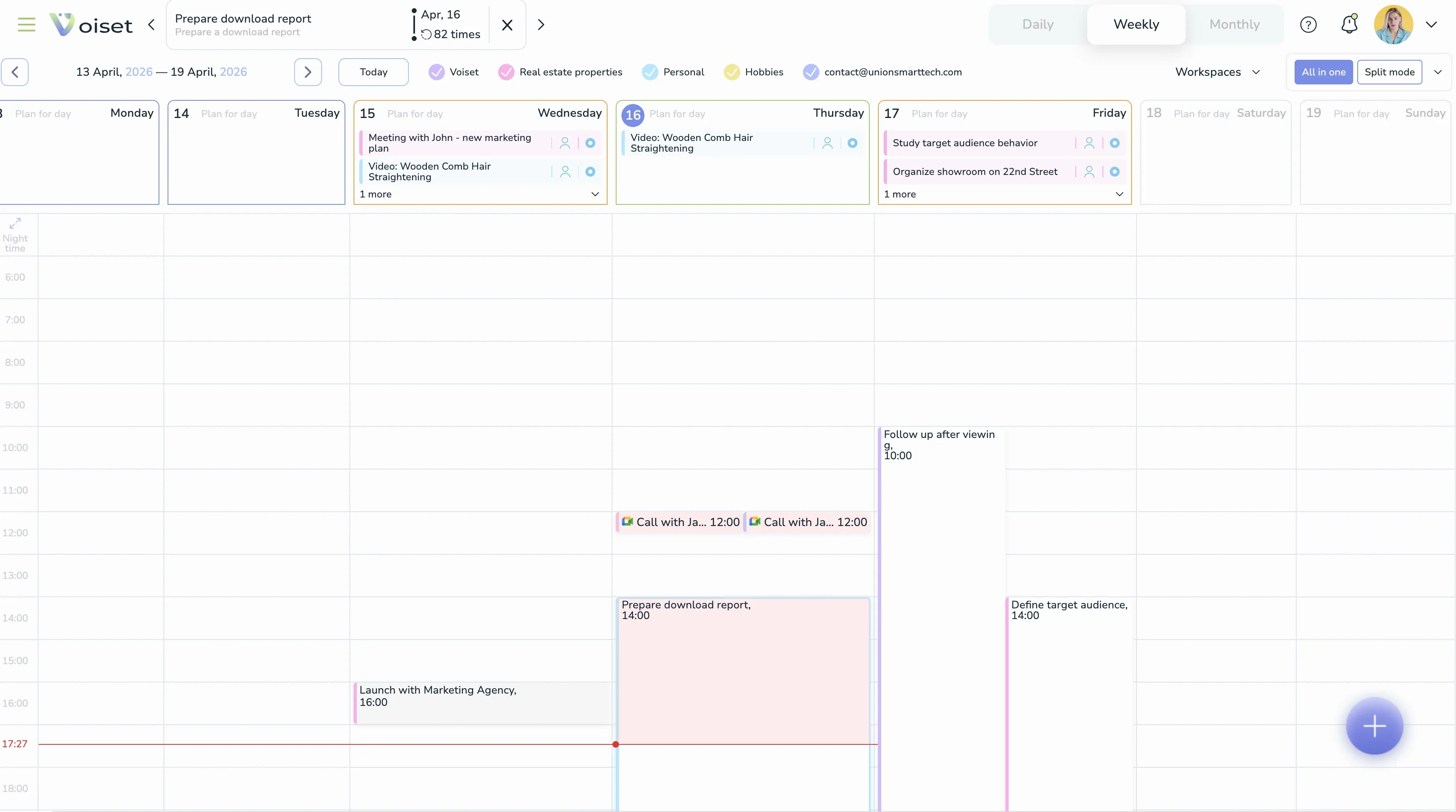 Weekly master calendar