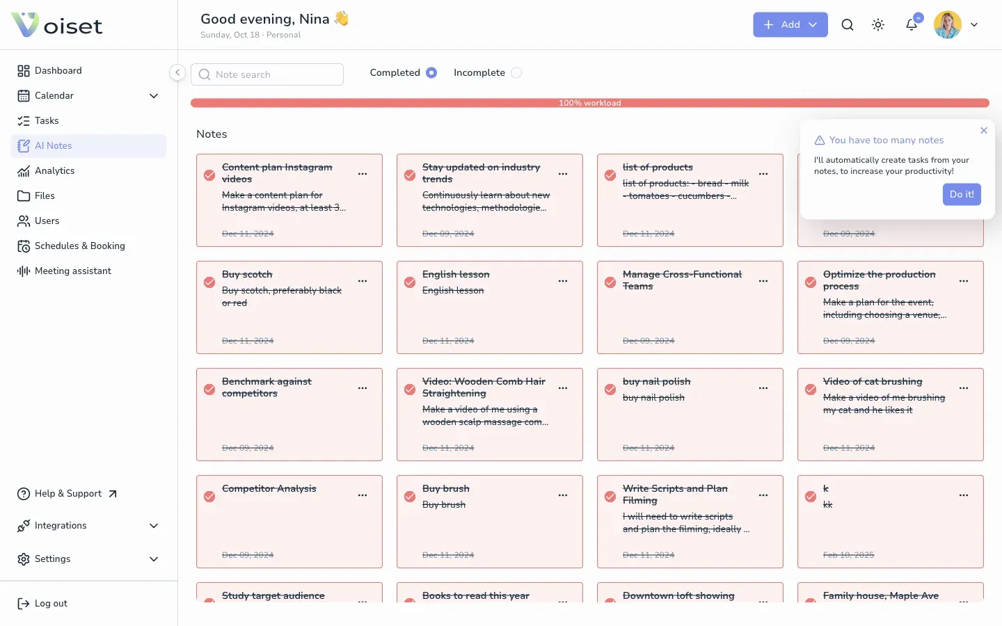 Completed notes