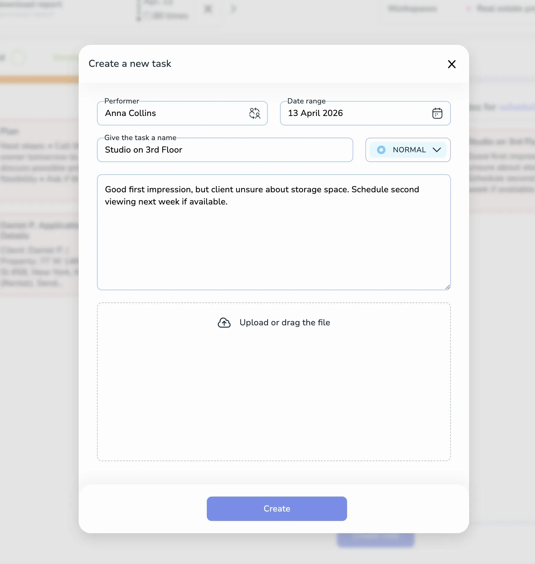 Create task from note