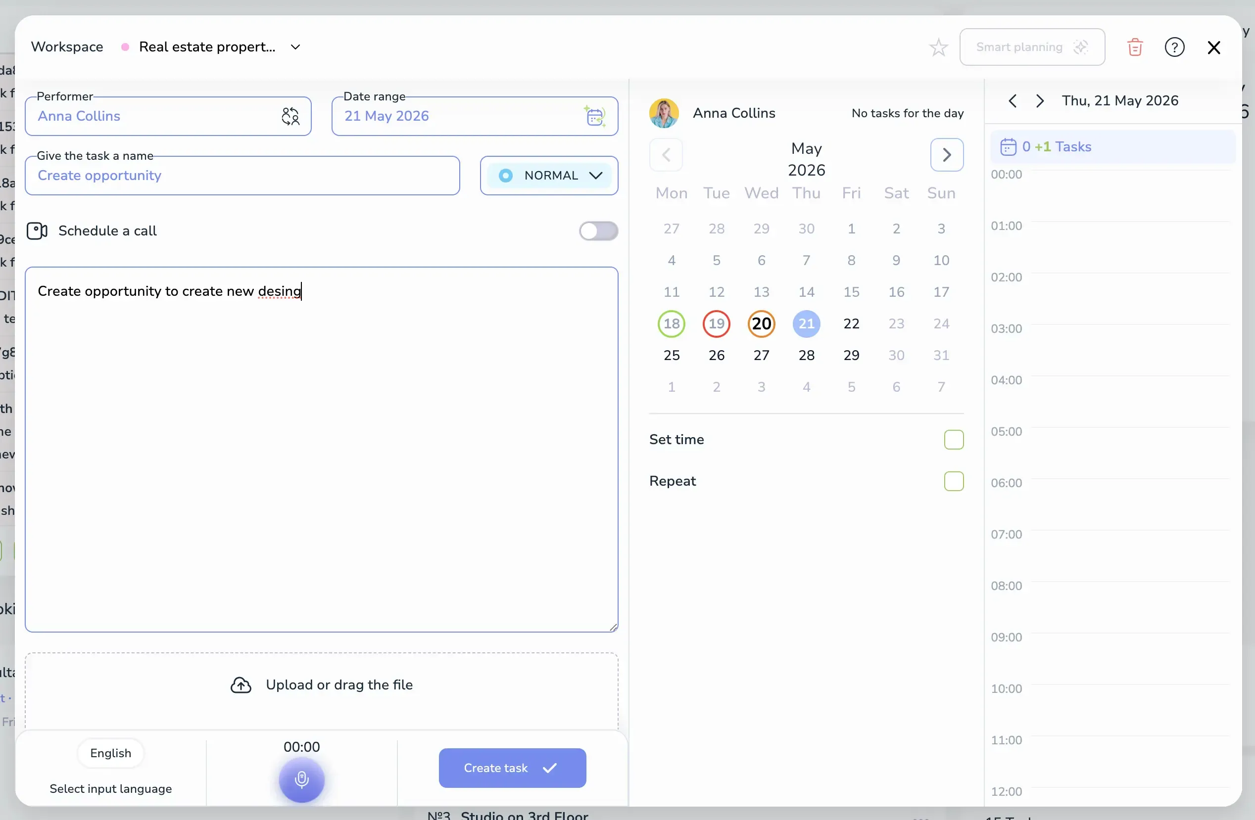 Voiset task calendar with workload visualization