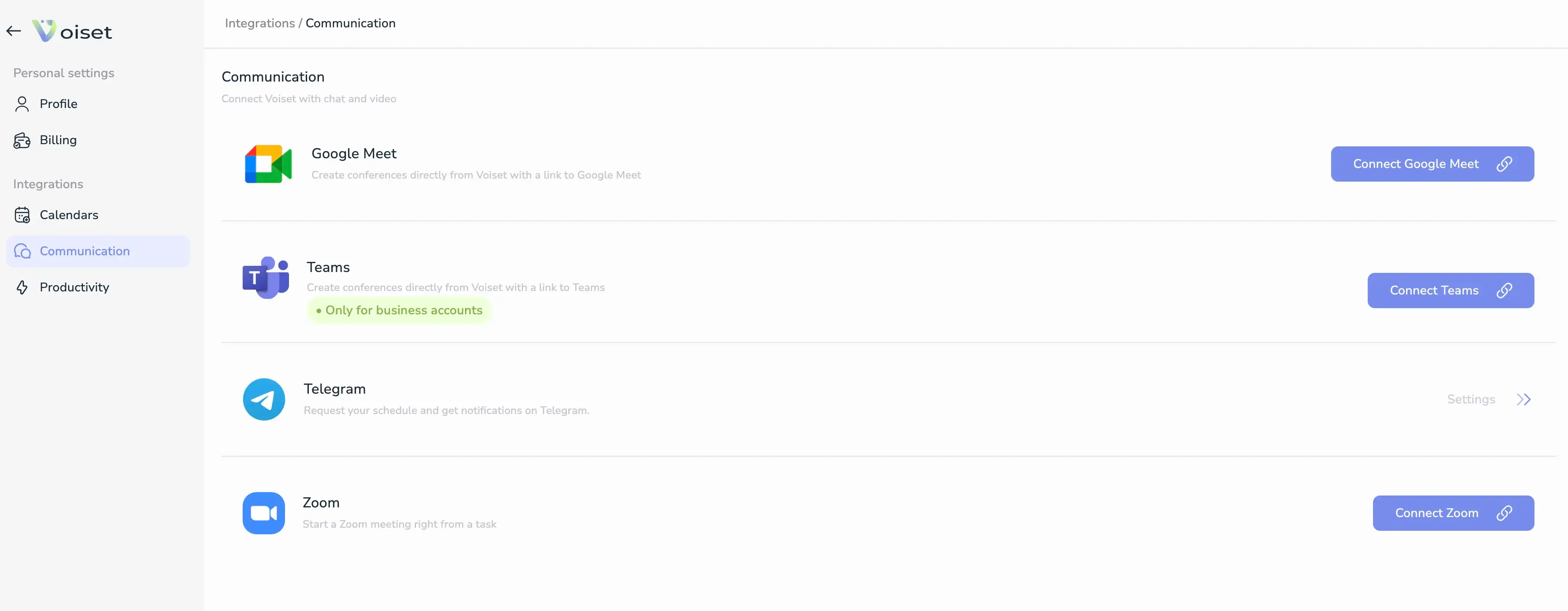 Voiset communication list