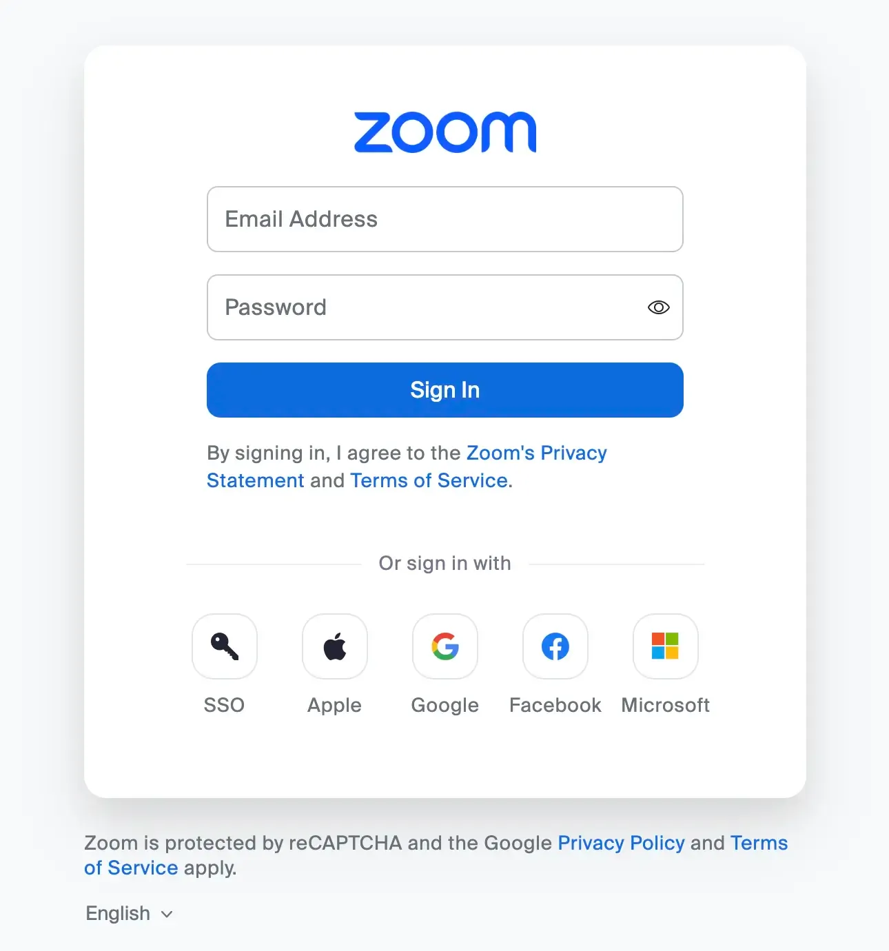 Zoom auth screen