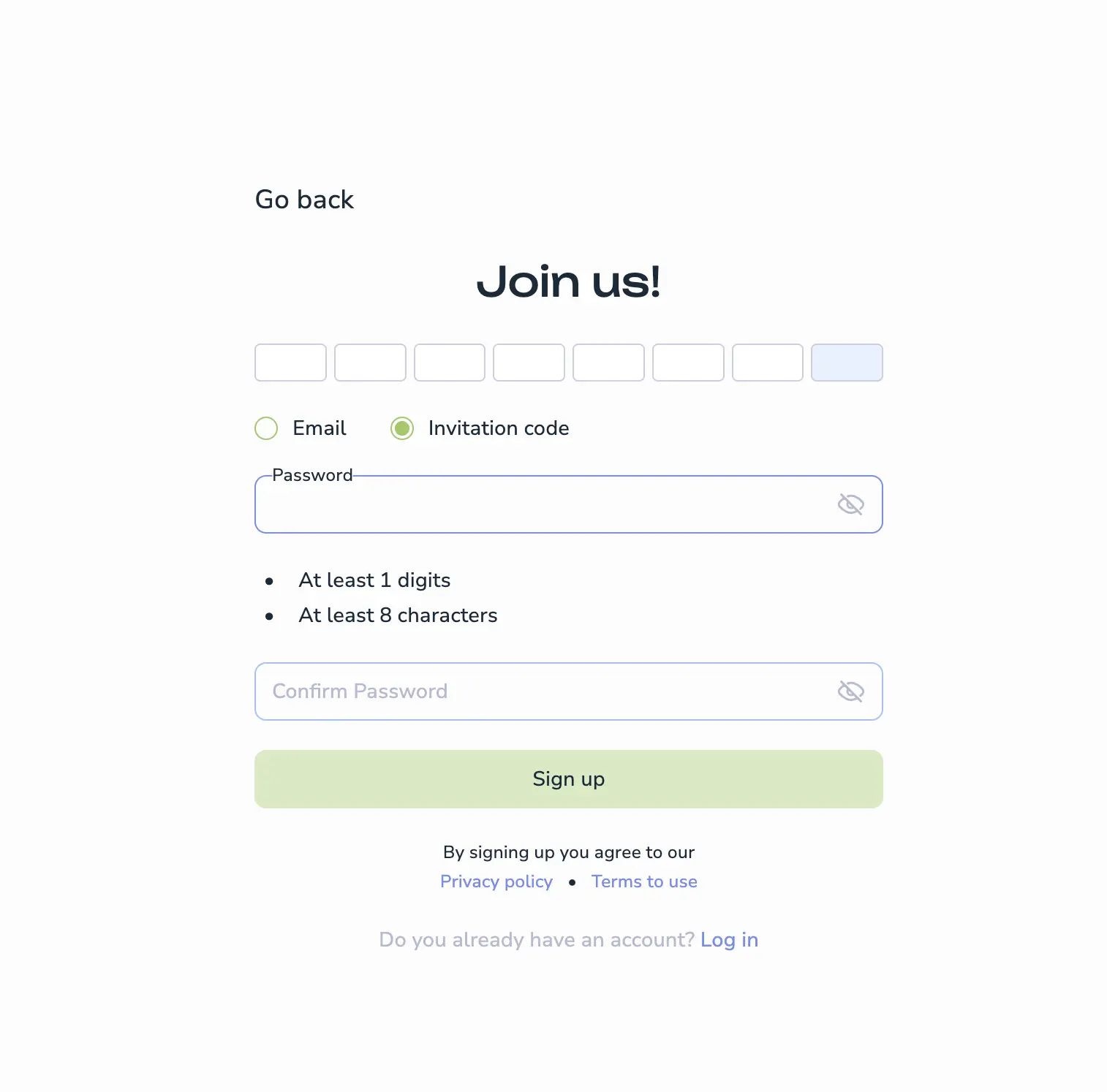 Invitation code signup