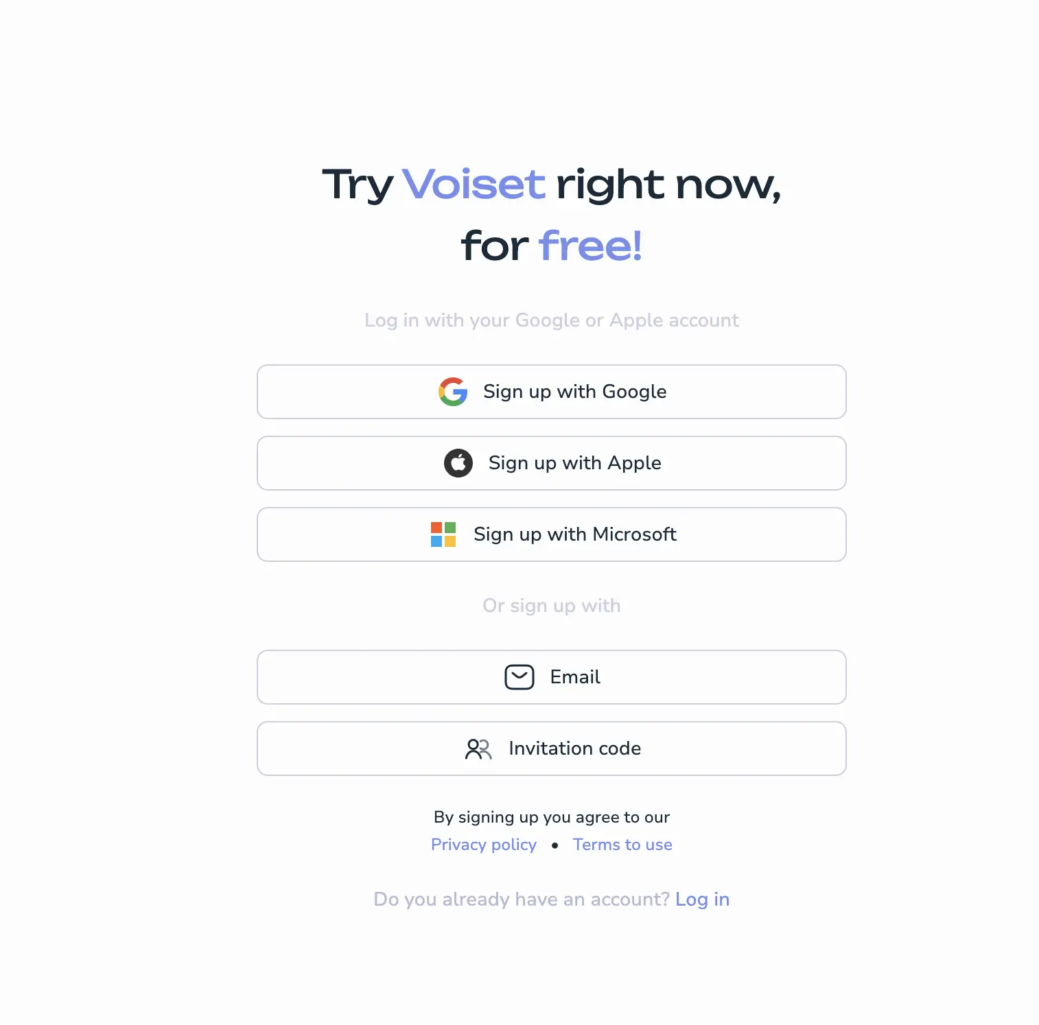 Voiset registration screen